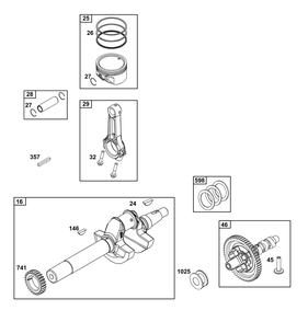 Crankshaft Group Diagram and Parts List for 356447-0709-H7 200000 - 399999 Briggs and Stratton Engine